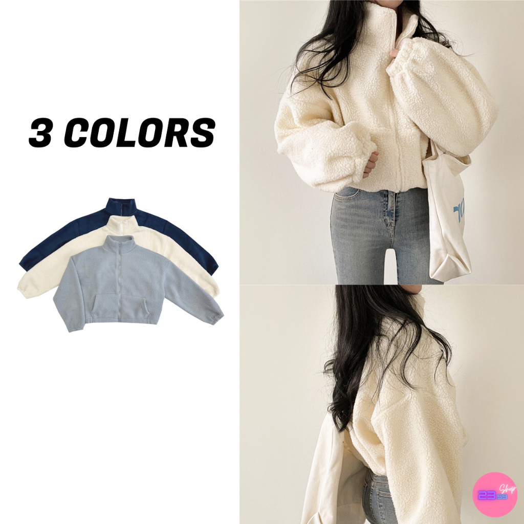 Sale80% เสื้อแจ็คเก็ตคอสูงซิปหน้า ขนหนานุ่ม กระเป๋าหน้า 3 สี
