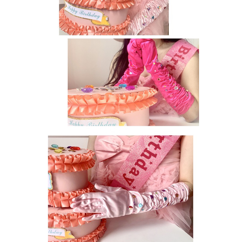 blinkgirl〰️พร้อมส่ง   ถุงมือวันเกิด ฟิลเจ้าหญิง มีเพชรแบบติดแถมให้ด้วยน้า ถ่ายรูปออกมาแล้วปังมาก ถุงมือ ถุงมือปาร์ตี้