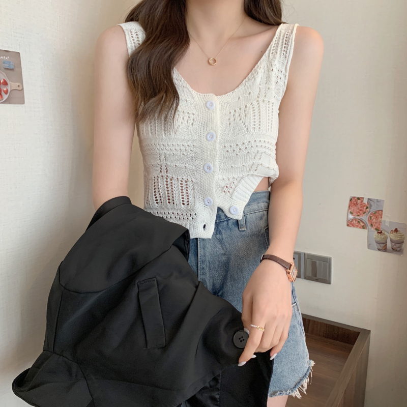 STYLE 88102&  แจ๊กเก็ตผู้หญิง แขนกุด ถักฉลุ เสื้อกั๊ก สวมใส่ภายนอก ฐานหลังสวยชั้นบน