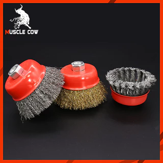 MUSCLE COW แปรงลวดถ้วย 3 นิ้ว เกลียว M10 สำหรับ เครื่องเจียร์ 4 นิ้ว ทำความสะอาสำหรับงาน ขัดเงา ปัดเงา