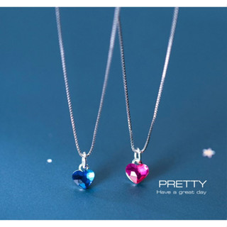 s925 Pretty necklace สร้อยคอเงินแท้  หัวใจมินิมอล ขนาด 0.6*0.7 cm สวยน่ารัก ใส่สบายเป็นมิตรกับผิว ฟรีกล่องและผ้าเช็ดเงิน