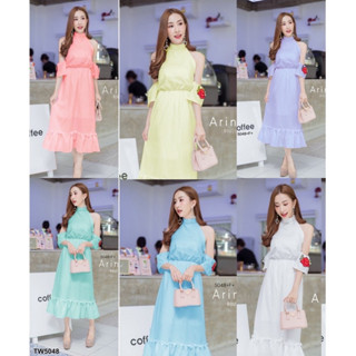 FF5048💓Maxidress แม็กซี่เดรสกระโปรงเปิดไหล่