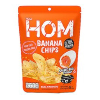 Hom Banana Chips Salted Egg Flavour 40g.หอมกล้วยหอมทองกรอบรสไข่เค็ม 40กรัม อาหาร  ขนมขบเคี้ยว ผลไม้อบแห้ง