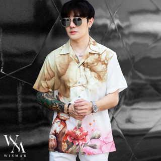 เสื้อเชิ้ตฮาวายแขนสั้นลายหินอ่อน(วินเทจ ): Hawaii Vintage rabbit  Marble Shirt(Short-Sleeve)