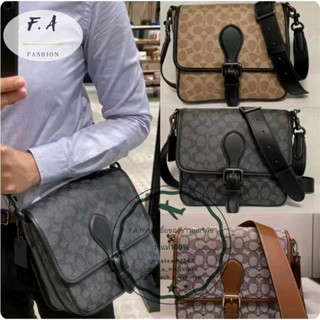 F.A ว่าแท้100% COACH New Classic Logo ผ้าใบ FRANKIE Mens crossbody Bag Saddle Bag Messenger Bag CD877