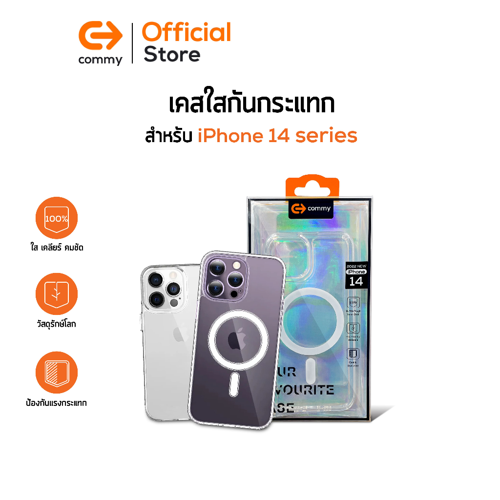 Commy เคสแม่เหล็กใส สำหรับไอโฟน iphone 14promax / 14pro / 14plus / 14 เคลือบสารกันเหลือง ซับแรง 2 ม.