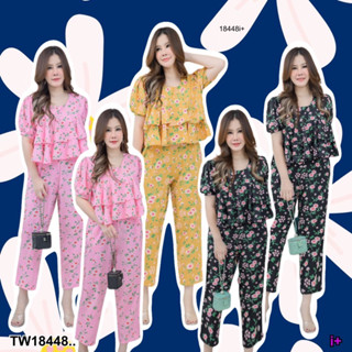 TW18448 Set#สาวอวบ 2ชิ้น เซทเสื้อระบายอก 2ชั้น