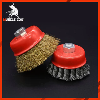 MUSCLE COW แปรงลวดถ้วย 3 นิ้ว เกลียว M10 สำหรับ เครื่องเจียร์ 4 นิ้ว ทำความสะอาสำหรับงาน ขัดเงา ปัดเงา ทำความสะอาดชิ้น