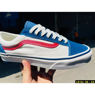 รองเท้าผ้าใบVans Old Skool (size.36-45) White Blue Red  รองเท้าผ้าใบชายหญิง รองเท้าแฟชั่น (ตรงปก100%) G25A036