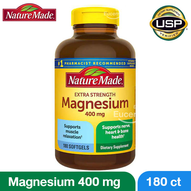 Nature Made Extra Strength Magnesium 400 mg 180 Softgels แมกนีเซียม บำรุงประสาท กล้ามเนื้อ หัวใจและก