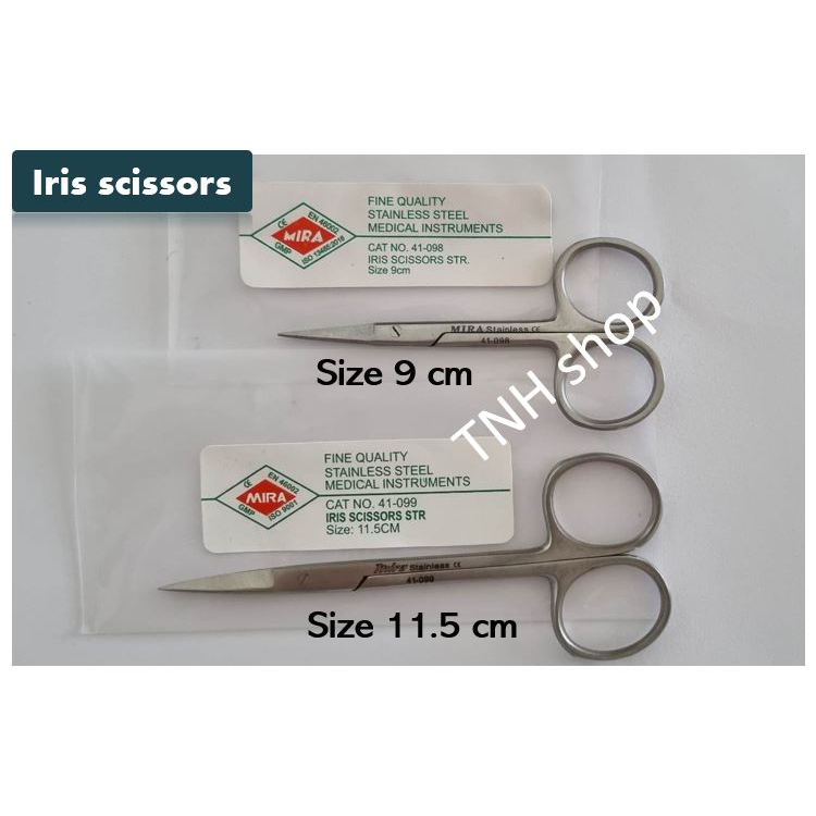 Iris scissors กรรไกรตัดไหม/กรรไกรตัดเนื้อเยื่อ ยี่ห้อ MIRA ชนิดปลายตรงและปลายโค้ง ขนาด 9 cm และ 11.5cm.