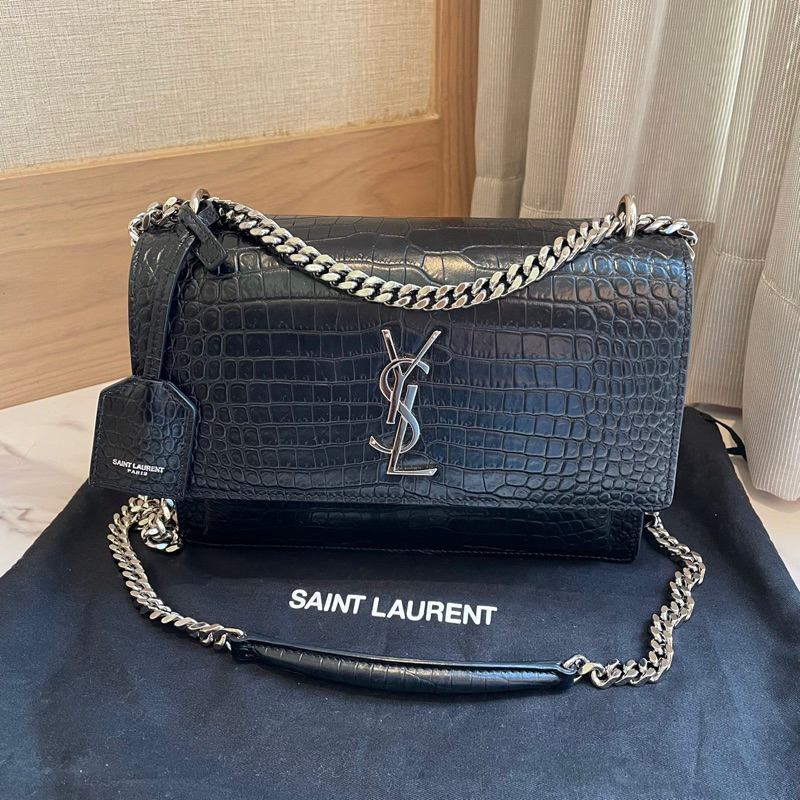 BU230108356] YSL / Sunset Croc Chain Bag SHW