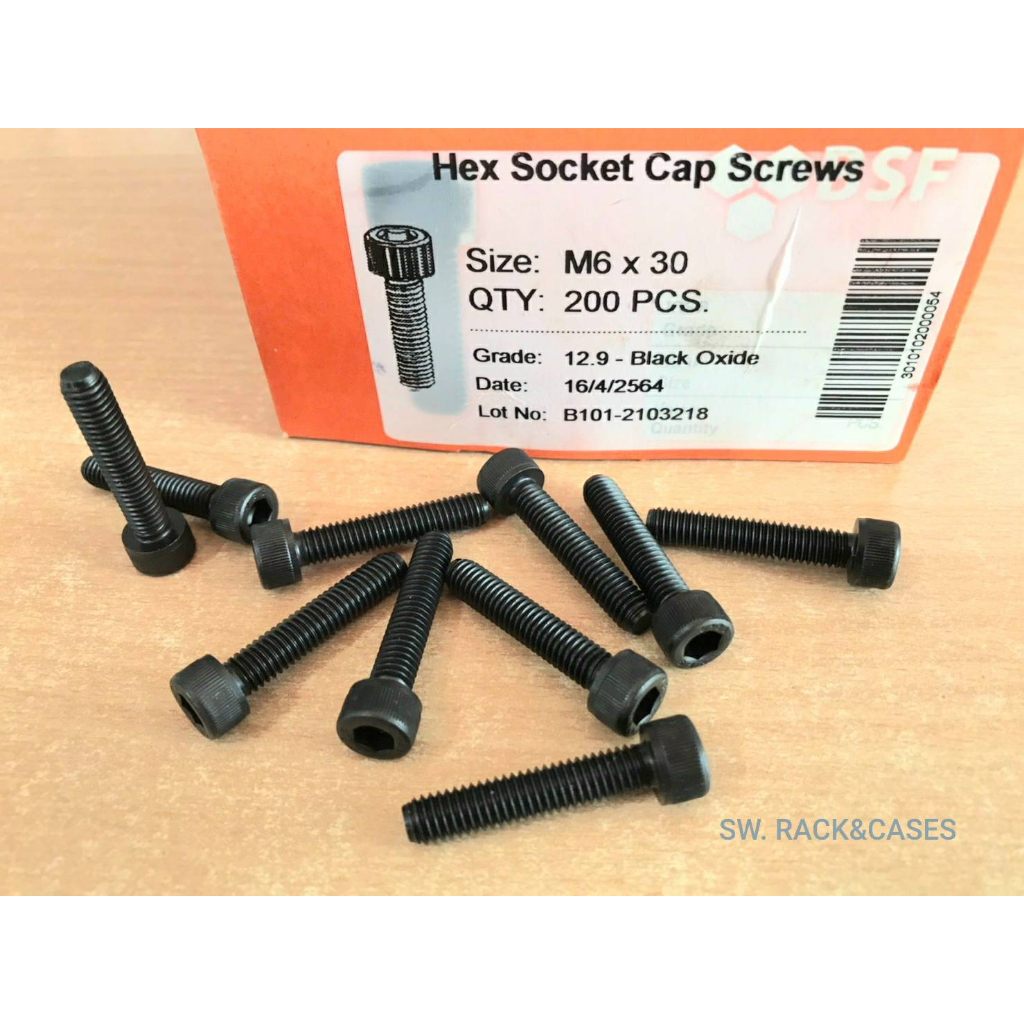 น็อตหัวจมดำเบอร์10# ขนาด M6x30mm เกลียวตลอด 1.0mm Grade:12.9 BlackOxide BSF เกรดแข็ง 12.9 แข็งได้มารตฐาน