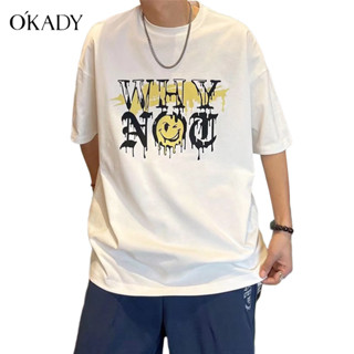 OKADY เสื้อยืดผู้ชาย สไตล์เกาหลีสบายๆ สื้อยืดคอกลมแขนสั้น ทรงหลวม คุณภาพสูง(มีให้เลือก 6 สี)