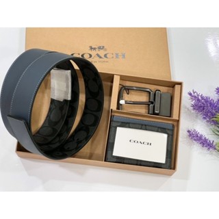 set เข็มขัดชาย /กระเป๋าสตางค์ ใส่บัตร Boxed Card Case And Belt Gift Set Gunmetal/Charcoal/Denimเทา /ดำ