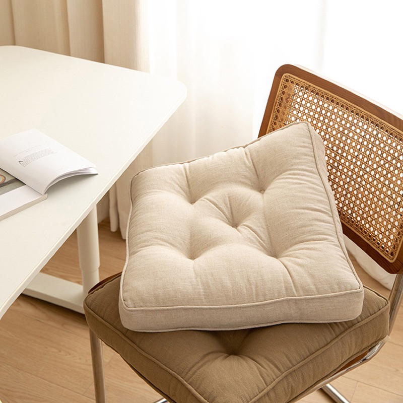 WT10/WT11 - Seat Cushion Soft Comfortable - เบาะรองนั่งผ้าลินิน รุ่นหนา 6-7 ซม. พร้อมสายผูกเก้าอี้