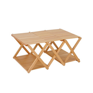 โต๊ะไม้แคมป์ปิ้ง ชั้นไม้วางของพับได้ โต๊ะไม้บีช รองรับน้ำหนัก 200 kg Wood table beech Camping Day