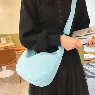 (มีส่งด่วน) ifashionbag(IF1833) กระเป๋าสะพายข้างผ้าไนล่อนสีพื้นลายเส้น สไตล์เกาหลี(ไม่มีที่ห้อยแถม)