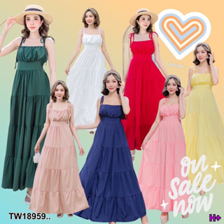 TW18059 Dress เดรสยาว สายเดี่ยวผูกไหล่