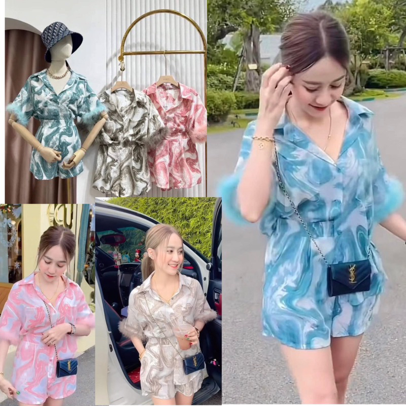พร้อมส่ง HOT ITEM ชุดเซตขาสั้นลายหินอ่อน ชุดขาสั้น ชุดเซตขนมิ้งลายหินอ่อน ชุดขนมิ้งได้สองชิ้น