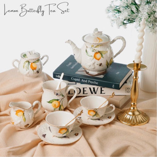 Violet Flamingo Lemon Butterfly Tea Set ชุดน้ำชาลายลูกเลมอนสลักลาย