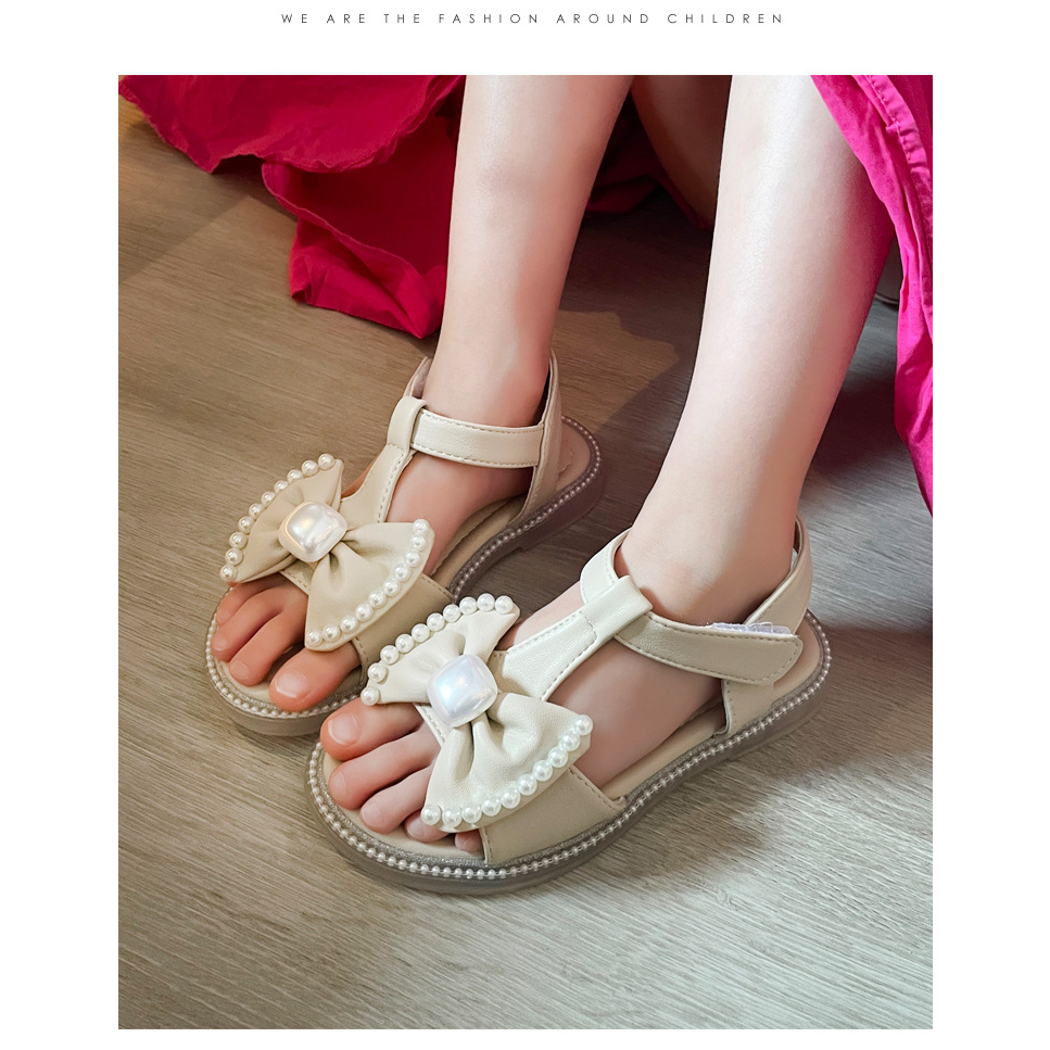 รองเท้าสวมเด็กผู้หญิงรัดส้น แต่งโบว์ แต่งไข่มุก ดีไซส์สวยงาม รุ่น JN6876