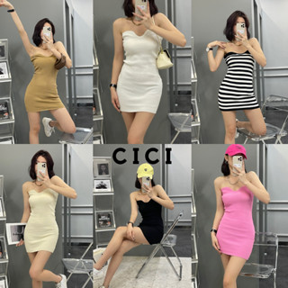 Cici(NO.M508)Mini Dress มินิเดรสสั้นไหมพรมผ้าknitt   ดีเทลเว้าอกเล็กๆเพิ่มความแซ่บ สไตล์โคเรีย