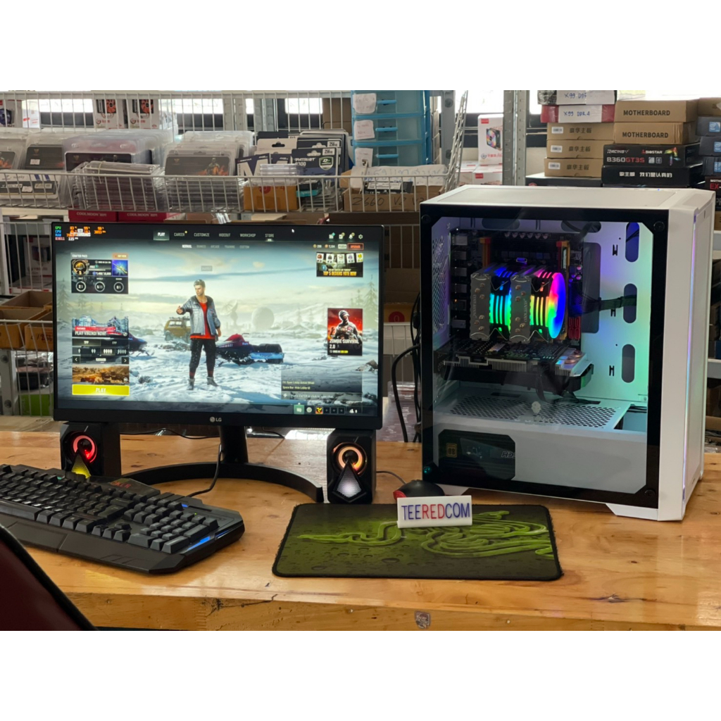 คอมชุด จอ22นิ้ว เล่นเกมส์ ทํางาน ตัดต่อ ปล่อยบอท XEON2680v2 10C 20T turbo 3.6Ghz / X79 /ram16GB /RX5