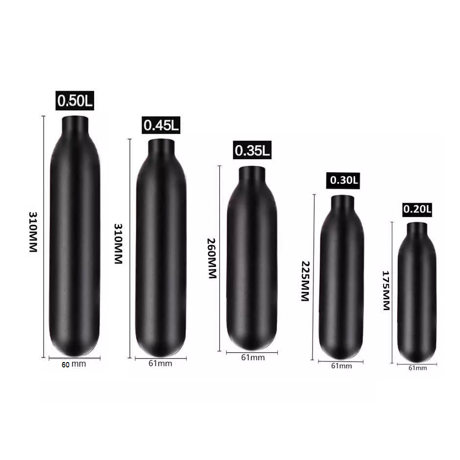 ขวดเก็บอากาศ ดำน้ำตื้น ขวดอลูมิเนียม แรงดันสูง 4500psi เกลียวคอถัง M18x1.5 สีดำ โตนอก 60 มม. ดำน้ำตื้น