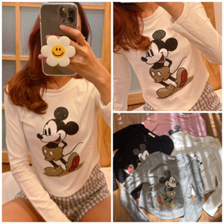 💫New💫(พร้อมส่ง)เสื้อแขนยาว ทรงครอป ลายมิกกี้