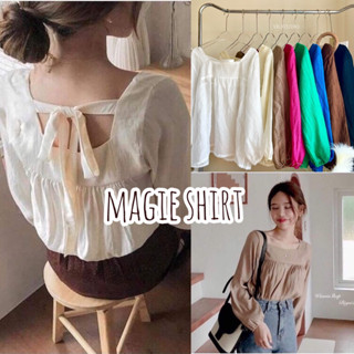 MAGIE SHIRT เสื้อคอเหลี่ยมเเขนยาว ผ้าคอตตอลญี่ปุ่นเเต่งเชือกผูกหลัง