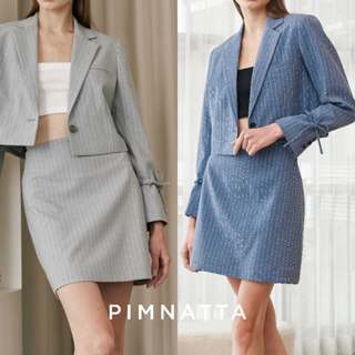 Pimnatta Demi Skirt (สินค้าพร้อมส่ง🛒) กระโปรงใส่ทำงานลายทางแบบสั้น แบรนด์ IG ให้ลุค Workwear Smart สุดๆ