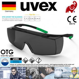 UVEX 9169545 Super Over-the-Glass (OTG) Welding Safety Spectacle Black/Green Frame Grey Infradur AF Len Shade 5