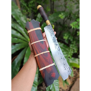 มีดแรมโบ้ Rambo knife มีดแคมป์ มีดเดินป่า ปารัง มีดเหน็บ อีเหน็บ มีดต่อสู้ ใบ 12.2” เหล็ก ตลป. ตีร้อน ด้าม-ฝักไม้พะยูงไฟ