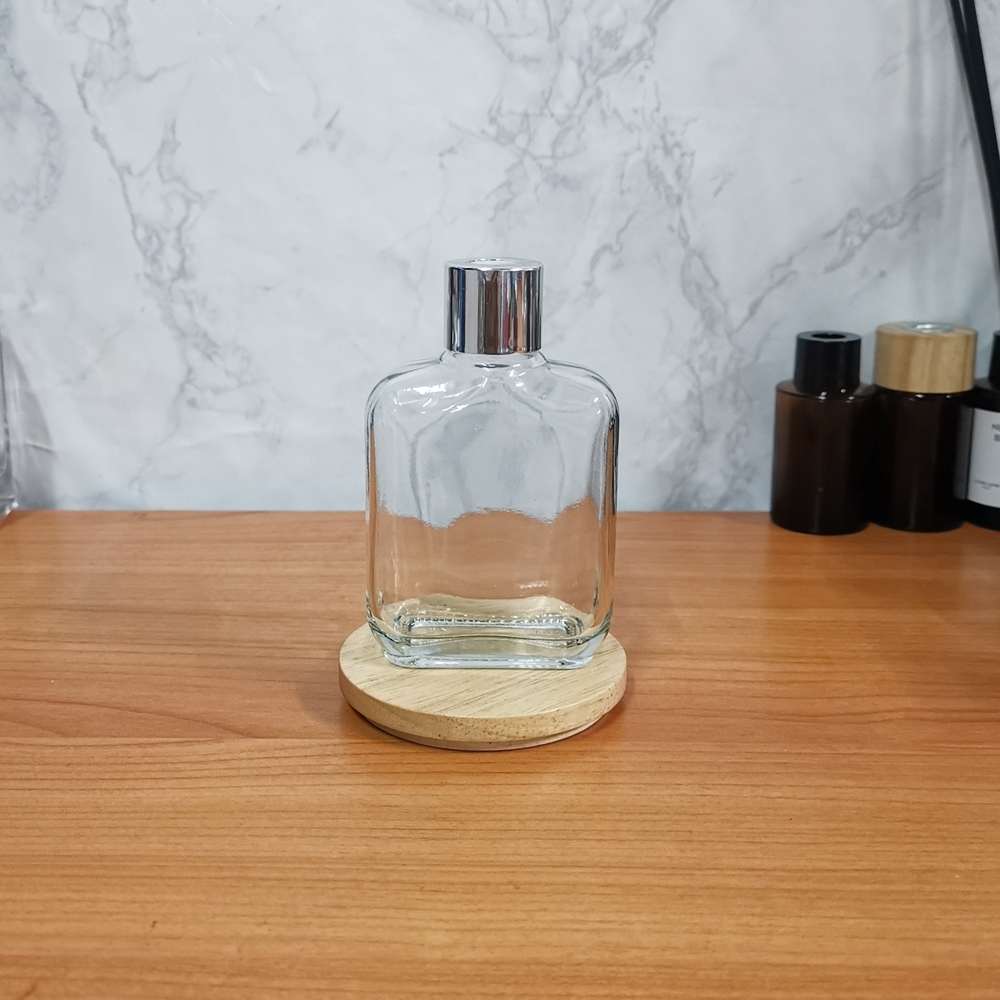 Diffuser Bottles ขวดก้านไม้กระจายกลิ่น ขวดเปล่าทรงแบน (ใส) พร้อมฝา 80 ml.