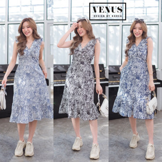 🌈🌿🌼🌺🌸💙🧡🇰🇷 Jeans Floral Frill Sleeveless Maxi Dress