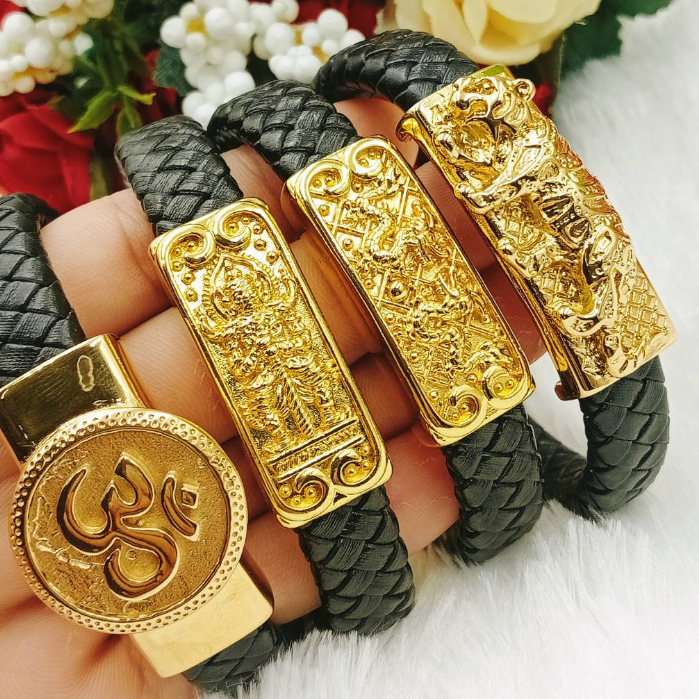 CW59 สร้อยข้อมือหนัง ลายลูกคิด  ลายท้าวเวสสุวรรณ ✨ นำโชค เสริมมงคล ฮวงจุ้ย โชคลาภ