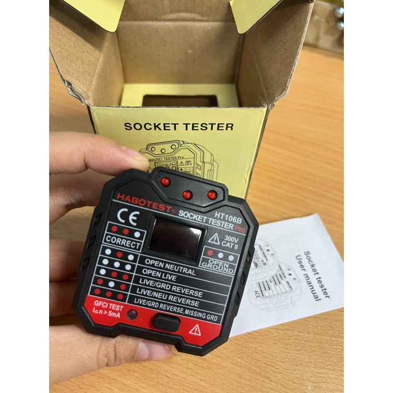 เครื่องตรวจสอบปลั๊ก  HT106B socket outlet tester เครื่องตรวจสอบการต่อกราวด์ เครื่องทดสอบการต่อสายนิวตรอน