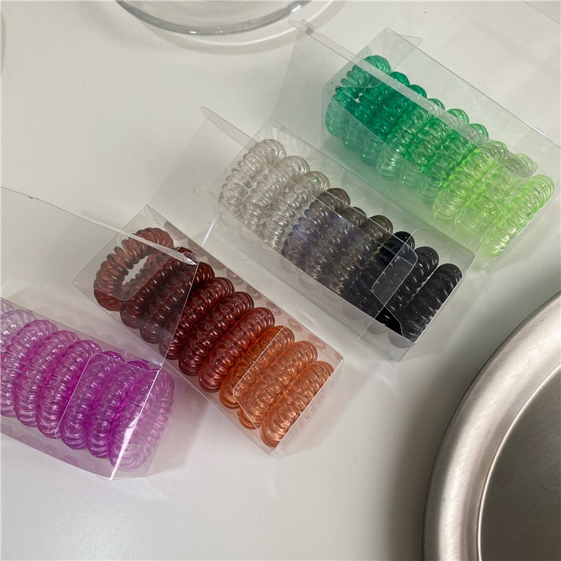 [พร้อมส่งในไทย-9 เส้น] หนังยางรัดผมเกลียวใส หลากหลายสี 1 กล่อง 9 เส้น ไม่ขาด ไม่ย้วยง่าย สุดคุ้ม ไม่หดง่าย สีสวย รับประก
