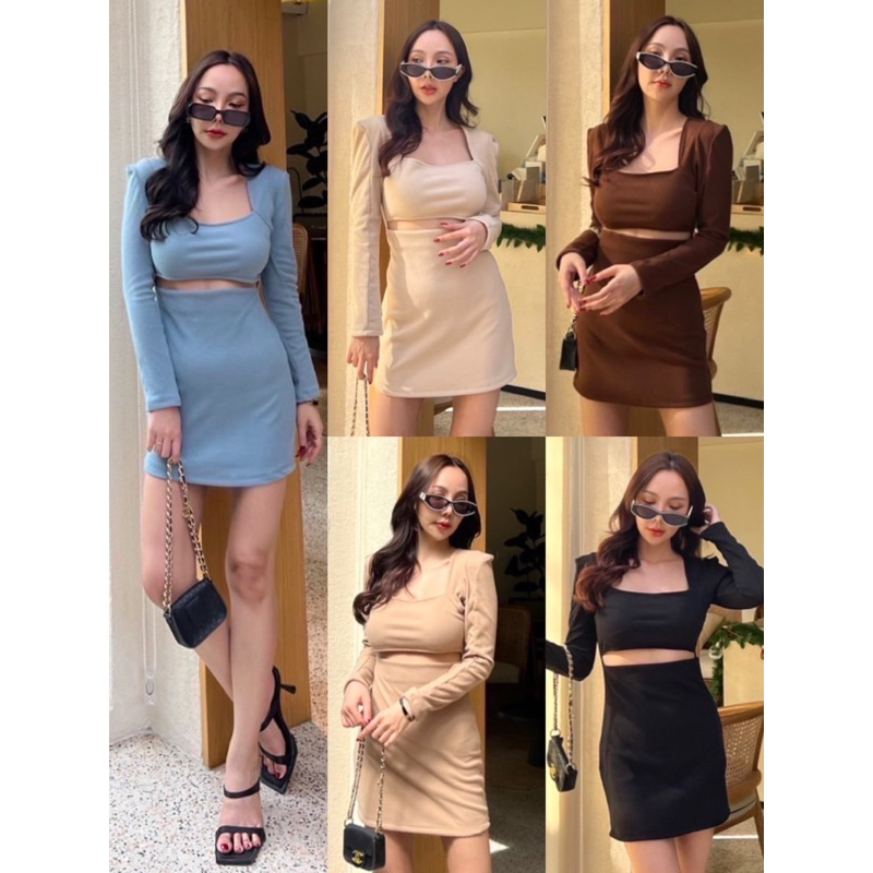 [ k300 ] เดรสแขนยาว เว้าเอว ผ้าร่อง เนื้อผ้าเย็น ใส่สบายผิว Free Size พร้อมส่ง