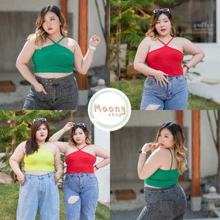 🍭Moonyshop 🍭เสื้อสายเดี่ยวตัวสั้นผ้าร่องไขว้หน้า Crop Top Plussize ใส่ไม่ได้ เปลี่ยนได้ #502