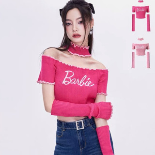 👒P-092👒เสื้อถักบาร์บี้ underpass barbie เสื้อเปิดไหล่ SET 3 ชิ้นมีปลอกคอและปลอกแขนแถมไปในเซ็ตจ้า