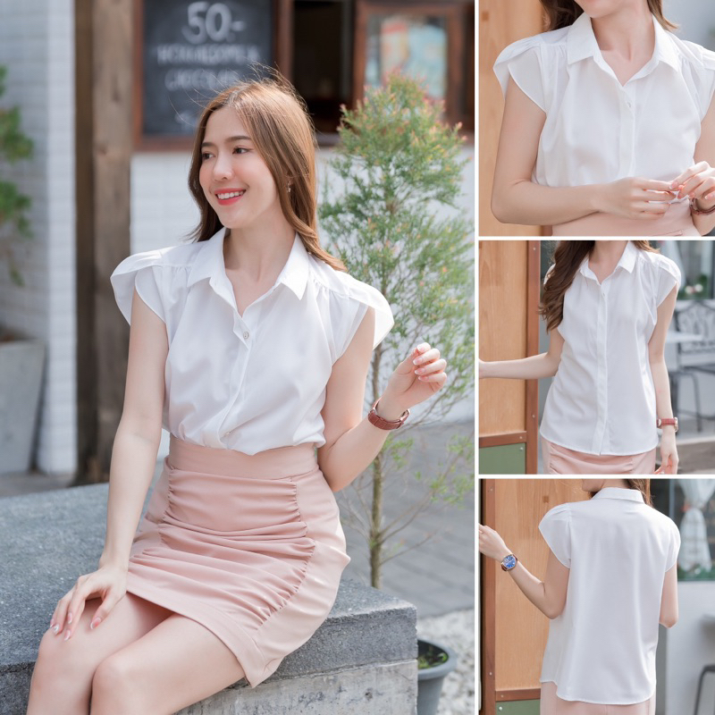 เสื้อคอปก แขนแต่งแขนทิวลิป ดีเทลใส่ง่าย ได้หลายโอกาส #l154shop_C066