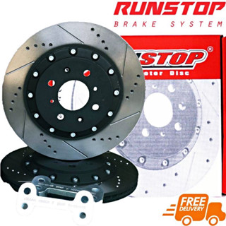 Civic FE ชุดจานขยาย RUNSTOP BSL ลายเจาะรูเซาะร่อง 328มม Hight Carbon พร้อมขายึดปั้มเดิม ตรงรุ่น มีทุกรุ่น รับติดตั้ง