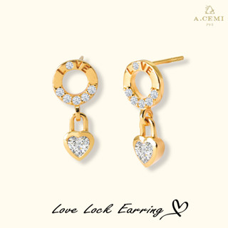 A.CEMI Love Lock Earring Gold ต่างหูเงินแท้ ชุบทอง 18K ของขวัญแฟน