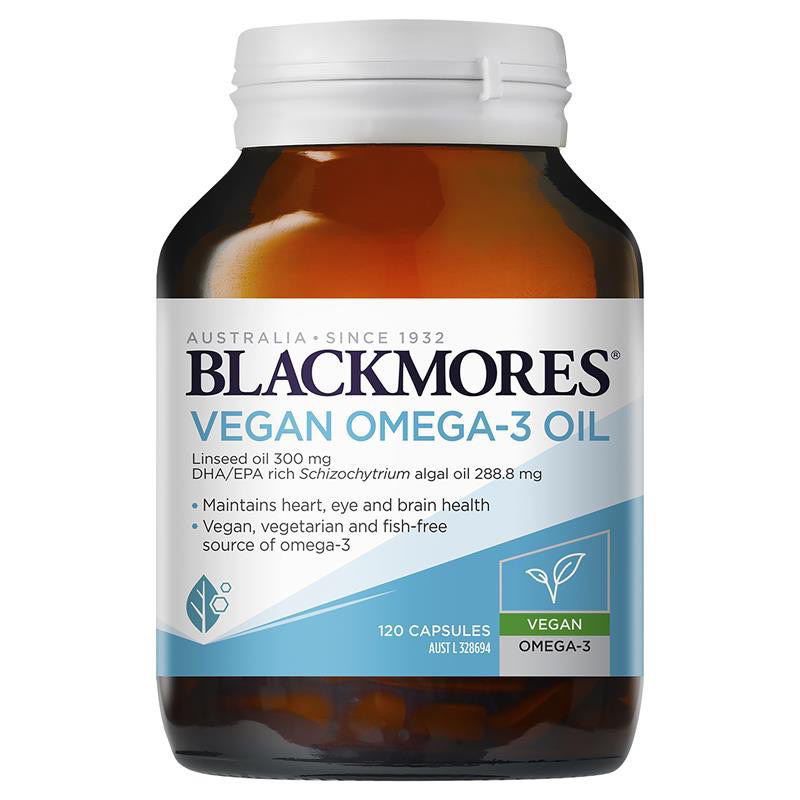 EXP 7/25 Blackmores Vegan Omega 3 120 Capsules โอเมก้า3 แบบวีแก้น บำรุงหัวใจ สายตาและสมอง
