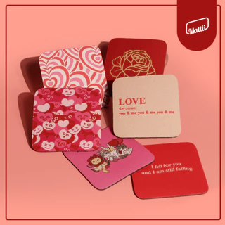 [ Mattii รองแก้วซับน้ำ Valentine ] แผ่นรองแก้ว ที่รองแก้ว จาน ลาย วาเลนไทน์ มีกันลื่นในตัว ซับน้ำได้อย่างดี ( 1 ชิ้น )