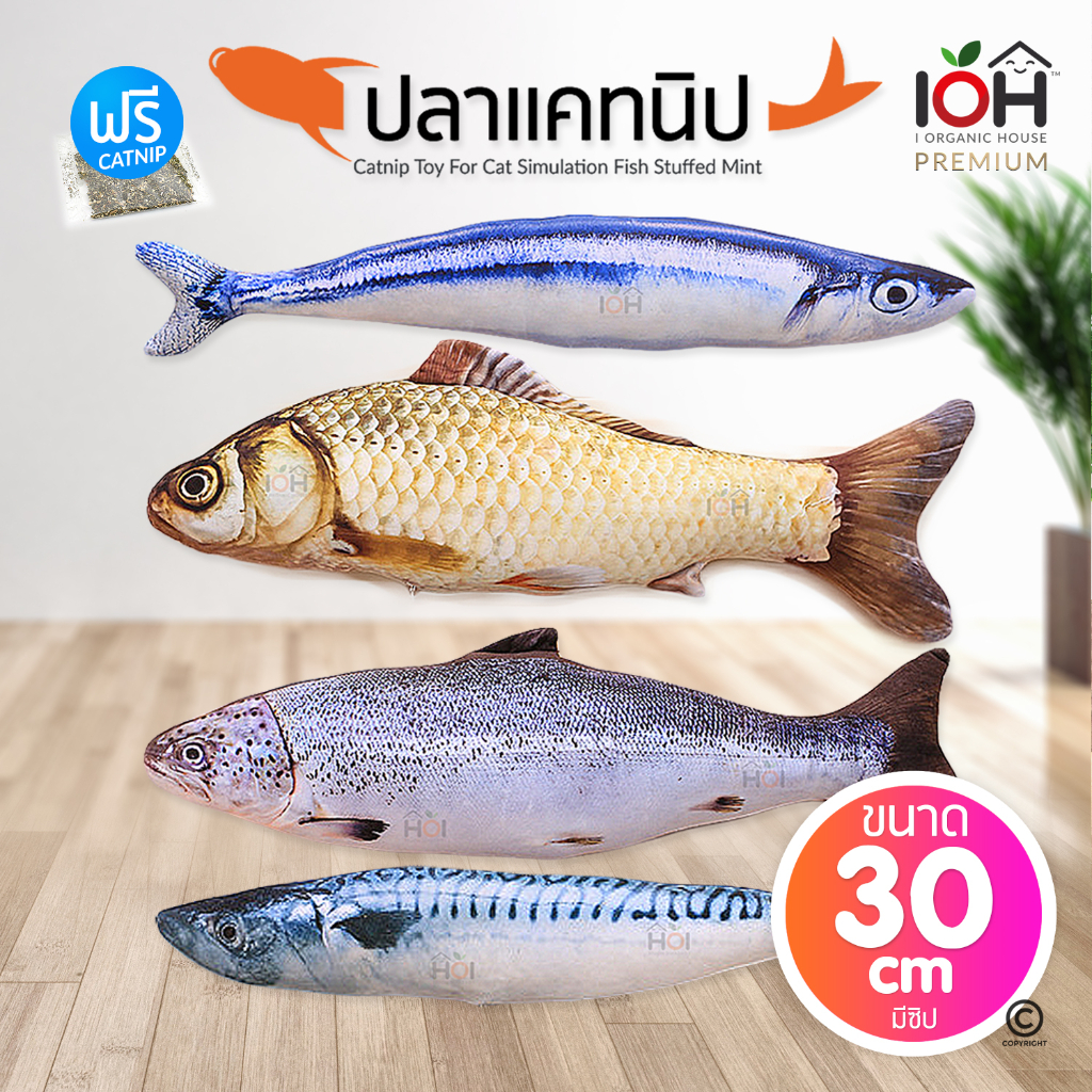 [30cm] ตัวใหญ่มีซิป ตุ๊กตาแคทนิป ปลาแคทนิป ของเล่นแมวแคทนิป แถมฟรี ผงกัญชาแมว+ไม้มาทาทาบิ (พร้อมส่ง)