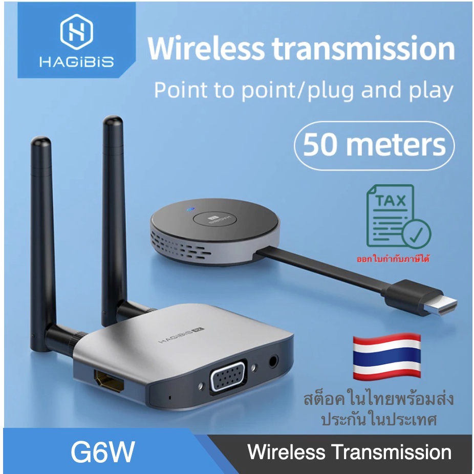 ออกใบกำกับภาษีได้ พร้อมส่งจาก กทม Hagibis G6W ไร้สาย HDMI Video Transmitter & Receiver Extender จอแส