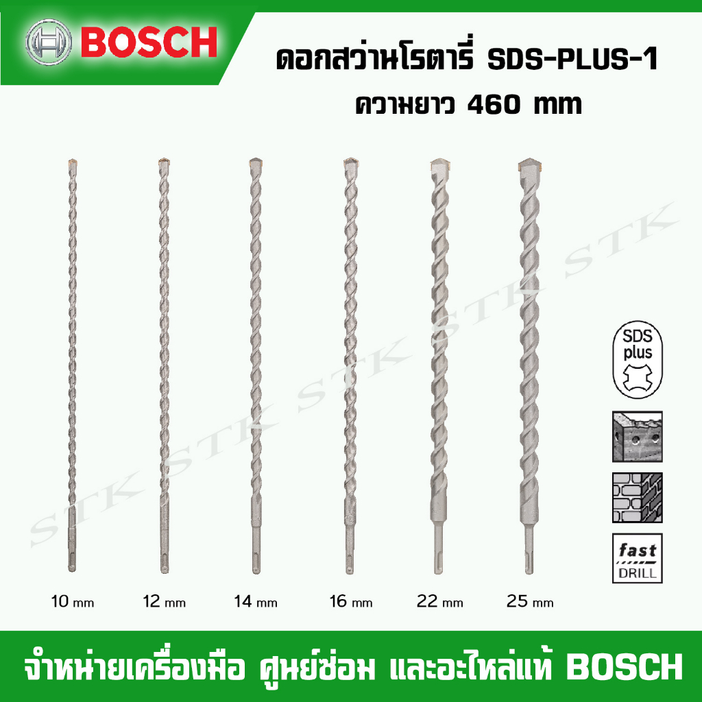BOSCH ดอกสว่านโรตารี่ SDS-PLUS-1 ความยาว 460 mm. ฟันคาร์ไบด์ 2 คม